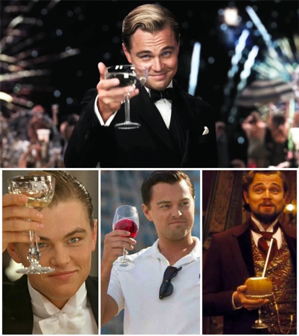 Leonardo DiCaprio, soái ca nâng ly: Dù là trong Titanic, Django Unchained, The Wolf of Wall Street, hay The Great Gatsby, Leo luôn rất lịch sự mời tất cả mọi người cùng cụng ly.