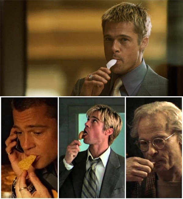 Brad Pitt, siêu nhân diệt đồ ăn: Ngay cả khi Brad Pitt ăn rất nhiều trên màn ảnh, khán giả vẫn không thể quyết định được đâu mới là thứ hấp dẫn hơn, món đồ ăn hay chính Brad Pitt.
