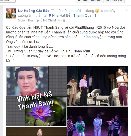 Sao Việt bàng hoàng đau xót trước sự qua đời của NSƯT Thanh Sang - Tin sao Viet - Tin tuc sao Viet - Scandal sao Viet - Tin tuc cua Sao - Tin cua Sao