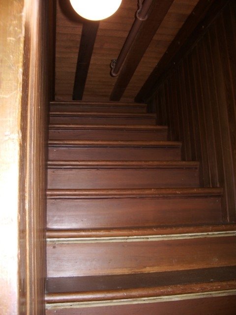 Cầu thang kì dị nối lên trần nhà.
