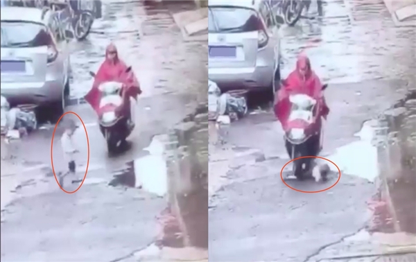 Đứa trẻ băng qua đường và bị người phụ nữ chạy xe máy cán phải.