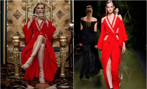 Bộ jumpsuit đỏ đầy quyến rũ và nổi bật của nhà mốt Balmain được Taylor diện trong phần mở đầu MV.