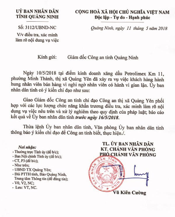 
Công văn của UBND tỉnh Quảng Ninh (Ảnh: Vietnamnet)