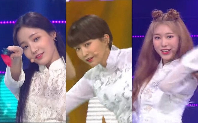 YeonWoo, HyeBin và Jane diện áo dài biểu diễn BAAM.