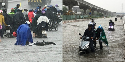 Sài Gòn mưa to nhiều giờ liền, các tuyến đường biến thành sông