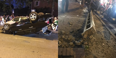 Hà Nội: Ô tô "điên" gây tai nạn liên hoàn, nằm "phơi bụng" giữa đường