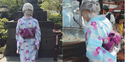 Bất ngờ nhan sắc thật của cô gái tóc bạch kim mặc kimono