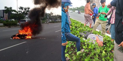 Sài Gòn: Xe máy đột ngột bốc cháy dữ dội trên đại lộ Phạm Văn Đồng, một người bất tỉnh