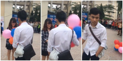Mang bóng bay tới tỏ tình với Crush, cô gái nhận cái kết phũ phàng ngay tại sân trường