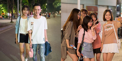 Tối 20/10, giới trẻ tình tứ tay trong tay dạo quanh phố đi bộ Hồ Gươm