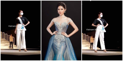 Chưa khỏi thủy đậu, Thùy Dung đeo khẩu trang tổng duyệt Chung kết Hoa hậu Quốc tế 2017
