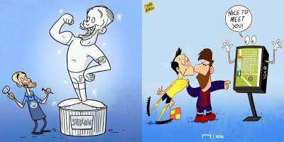 Biếm họa bóng đá: Messi và vị trọng tài mù?
