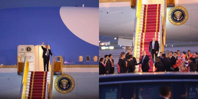 HOT: Những hình ảnh đầu tiên của Tổng thống Donald Trump tại sân bay Nội Bài