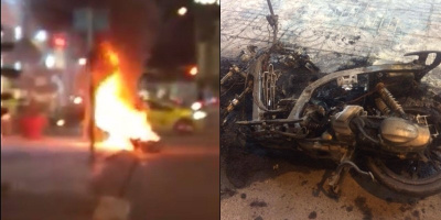 Sài Gòn: Cặp đôi cãi nhau trên đường phố, nam thanh niên bất ngờ đẩy ngã chiếc xe máy rồi đốt cháy