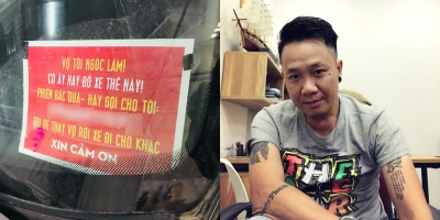 Ông chồng chu đáo nhất năm, treo biển “cảnh báo” trên xe: "Vợ tôi ngốc lắm, cô ấy hay đỗ xe thế này”