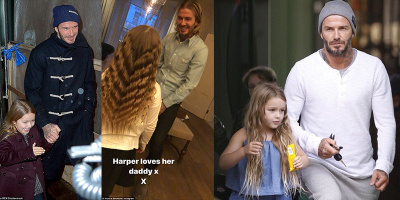 Ngắm mái tóc dài đẹp như công chúa của Harper, Beckham cười hạnh phúc còn hơn cả khi ghi bàn