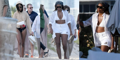 Bà Obama gây sốt khi diện bikini bên bãi biển, lấn át cả con gái Malia