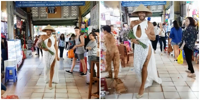Vừa đặt chân đến Việt Nam, thánh catwalk Sinon Loresca đã "tung tẩy" thả dáng khắp chợ Bến Thành