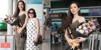 Diệu Linh được mẹ "hộ tống" ra sân bay lên đường dự thi Nữ hoàng Du lịch Quốc tế 2018