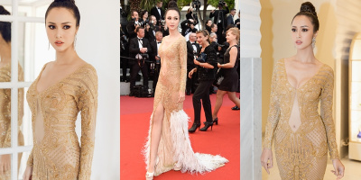Vũ Ngọc Anh diện váy xuyên thấu hở rốn, đeo trang sức 6 tỷ trên thảm đỏ LHP Cannes 2018