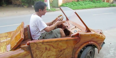 Dân mạng thích thú với “Lamborghini mui trần gỗ” tự chế chạy thong dong ngoài đường