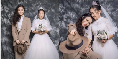 Cô con gái mặc vest để cùng người mẹ hơn 60 tuổi chụp bộ ảnh cưới khiến CĐM xúc động