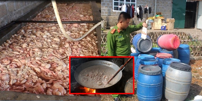 Bàng hoàng phát hiện một cơ sở đang tẩm ướp 20 tấn lòng lợn bẩn tại Quảng Ninh