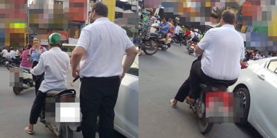 Hình ảnh ông Tây “khổng lồ” ngồi trên chiếc xe máy khiến CĐM "khóc thét" vì tội nghiệp cái xe