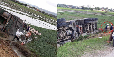 Góc tử tế: Xe tải chở nước giải khát bị lật xuống ruộng, người dân Phú Yên hô hào nhau giúp tài xế