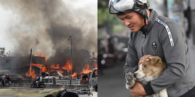 Anh công nhân lao vào cứu chú chó bị xích đang vùng vẫy trong đám cháy khiến nhiều người cảm động