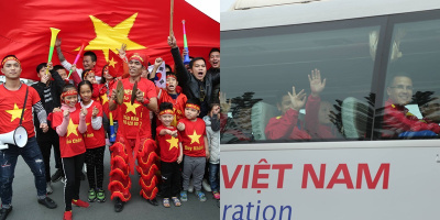 Cờ đỏ rợp sân bay Nội Bài đón đội tuyển Việt Nam: "Về ăn Tết thôi các chàng trai"