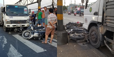 Xe ben tông hàng loạt xe máy, người văng tứ tung trên quốc lộ ở Sài Gòn