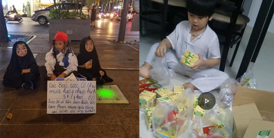 Em bé Vô Diện kiên nhẫn bán kẹo làm từ thiện, cùng mẹ giúp đỡ người nghèo trong đêm
