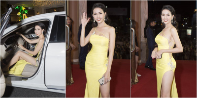 Hoa hậu Phan Thị Mơ diện váy hở bạo, lái xế hộp 4,5 tỷ đồng đến dự Mai Vàng 2018