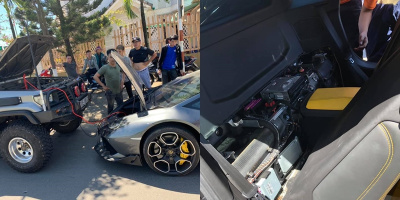Siêu xe Lamborghini hết xăng không chịu khởi động, chủ nhân lại gọi người đến câu bình ắc-quy