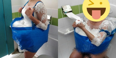 Khó đi vệ sinh vì vướng váy cưới, cô dâu liền nghĩ ra một cách siêu bá đạo