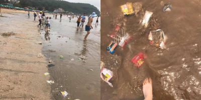 Biển đục như nước thải, rác nổi lềnh bềnh mà người dân vẫn vô tư tắm tại Đồ Sơn