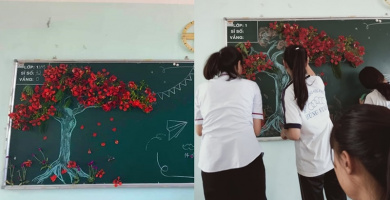 CĐM trầm trồ với IQ vô cực của học sinh: Biến bảng đen thành bức tranh tuyệt đẹp làm nền chụp kỷ yếu