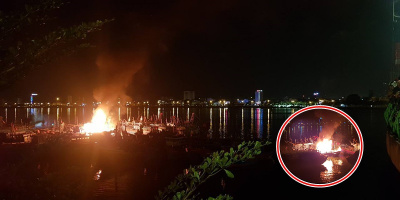 Tàu cá bốc cháy dữ dội lúc nửa đêm ngay chân cầu Rồng Đà Nẵng: Thiệt hại nửa tỷ đồng