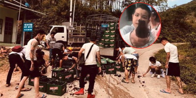 Hùng hổ tiến đến chiếc xe chở bia gặp tai nạn, nhóm anh em xăm trổ đã có hành động bất ngờ