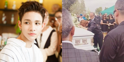 Xót xa hình ảnh "hoàng tử lai" Kim Samuel tại tang lễ của cha: Nam thần tượng gục mặt bên di ảnh cha