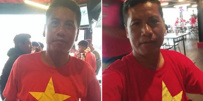 Fan Indonesia mặc áo cờ đỏ sao vàng cổ vũ tuyển Việt Nam