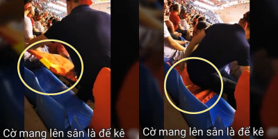 Phẫn nộ trước hành động của 1 fan Việt lấy Quốc kỳ để lót ghế ngồi