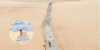 Con đường đi bộ trên cát trắng độc đáo nhất sa mạc Phan Thiết
