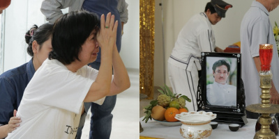 Vợ của NSƯT Nguyễn Chánh Tín thất thần trước linh cữu của chồng