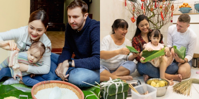 Chồng Tây của Lan Phương, Phương Vy thích thú khi gói bánh chưng