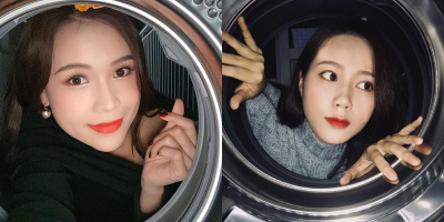 Sam "bắt trend" chụp ảnh trong lồng máy giặt khô của giới trẻ châu Á