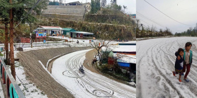 Đường Lai Châu phủ một màu trắng như tuyết sau trận mưa đá lịch sử