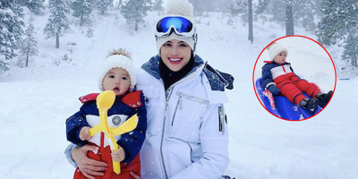 Con trai Phạm Hương đáng yêu trong lần đầu đi trượt tuyết ở Mỹ