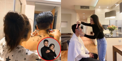 Mỹ nhân Việt tự tay cắt tóc cho chồng tại gia trong mùa dịch